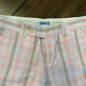 IZOD Women's Pink Tan White Plaid Long Shorts Bermudas Walking Golf Sz 8‎ Preppy